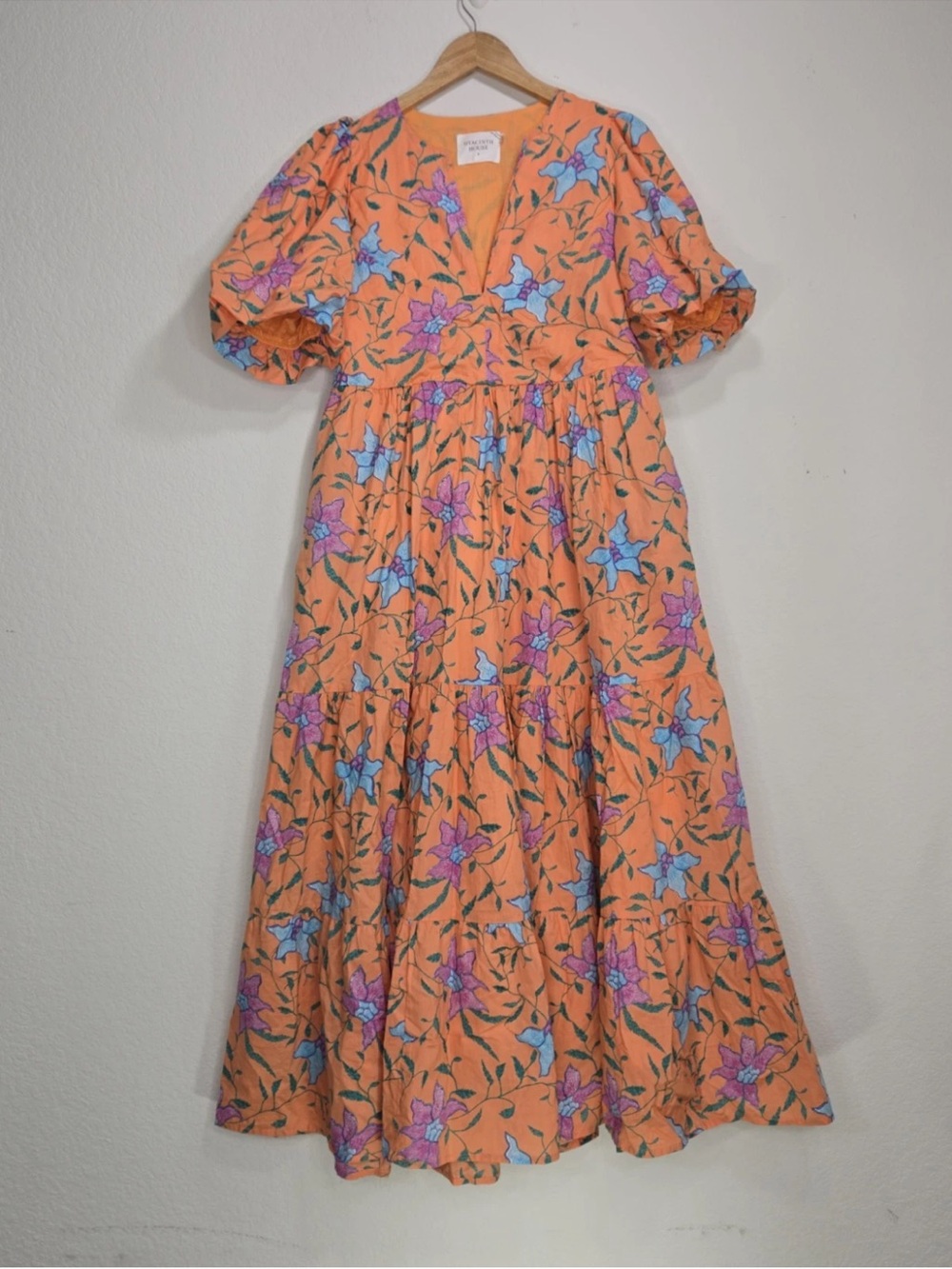 HYACINTH HOUSE Cisco Maxi Dress Floral Orange Cotton Size S Womens